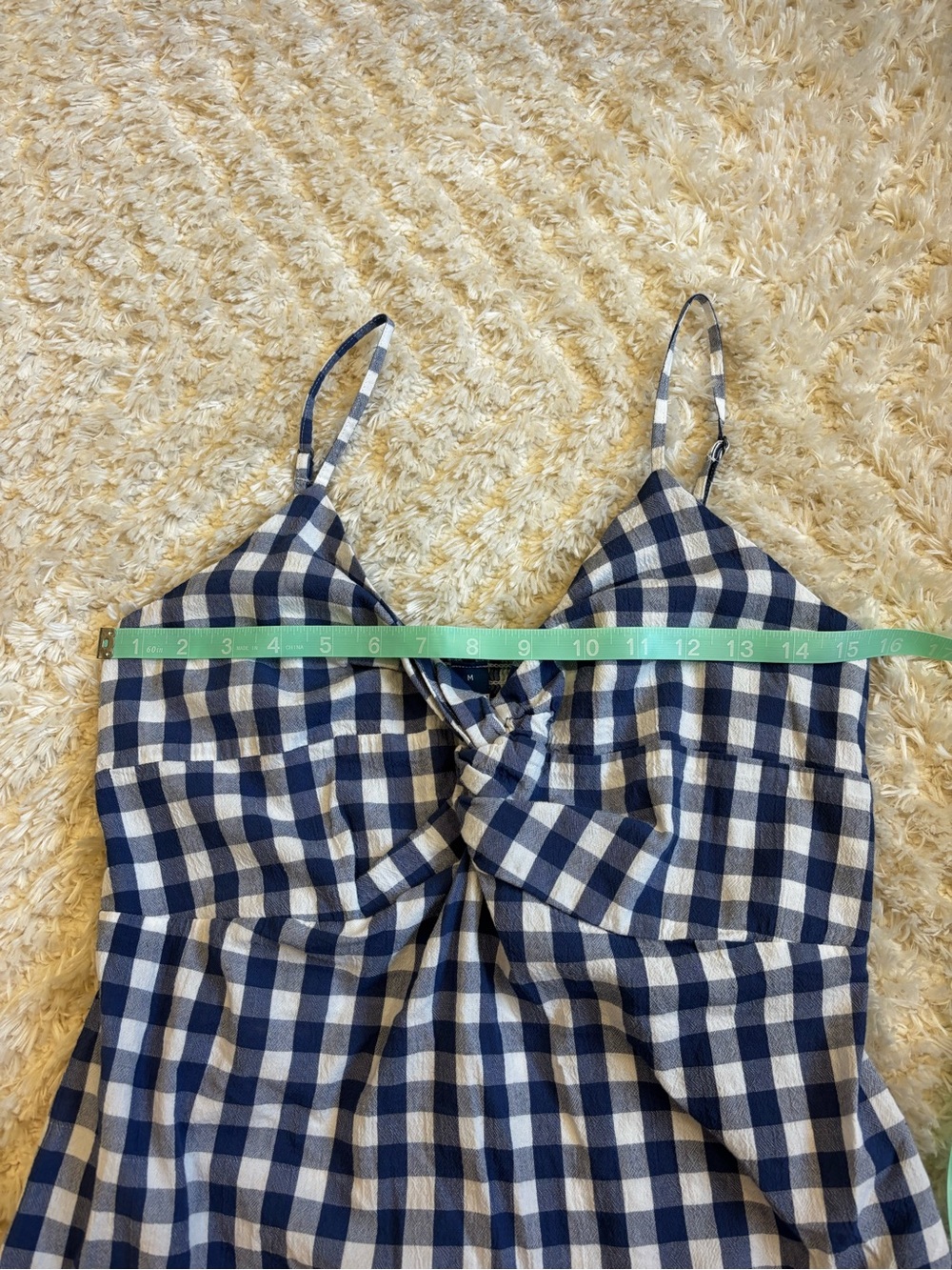 Old Navy Blue and White Gingham Smocked Top with Front Twist - Picture 7 of 8